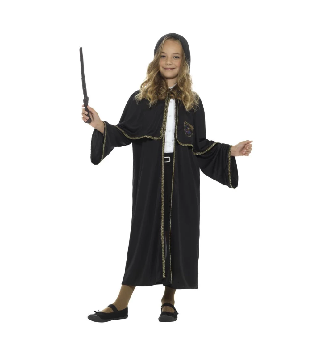 Dětský čarodějnický plášť s kapucí - černý