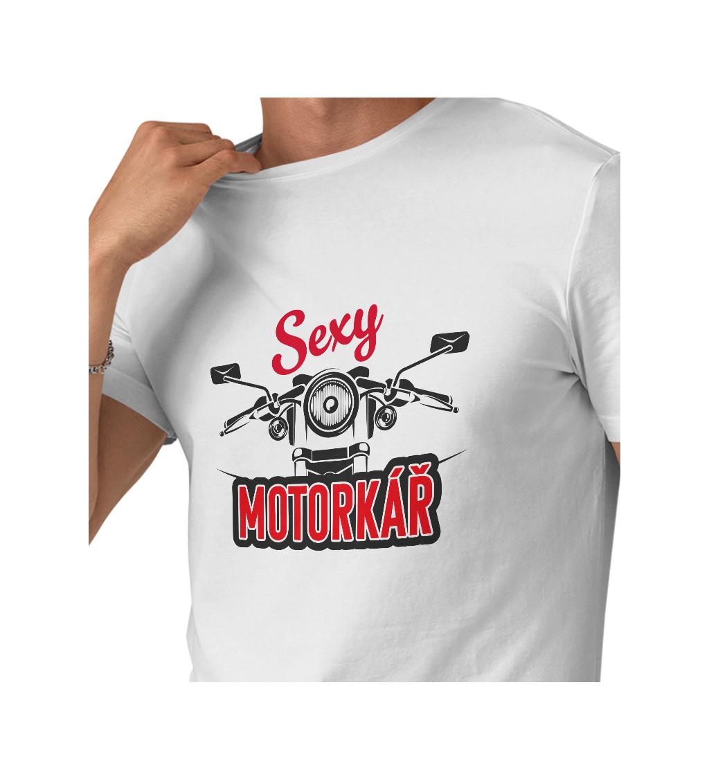 Pánské bílé triko -  Sexy motorkář