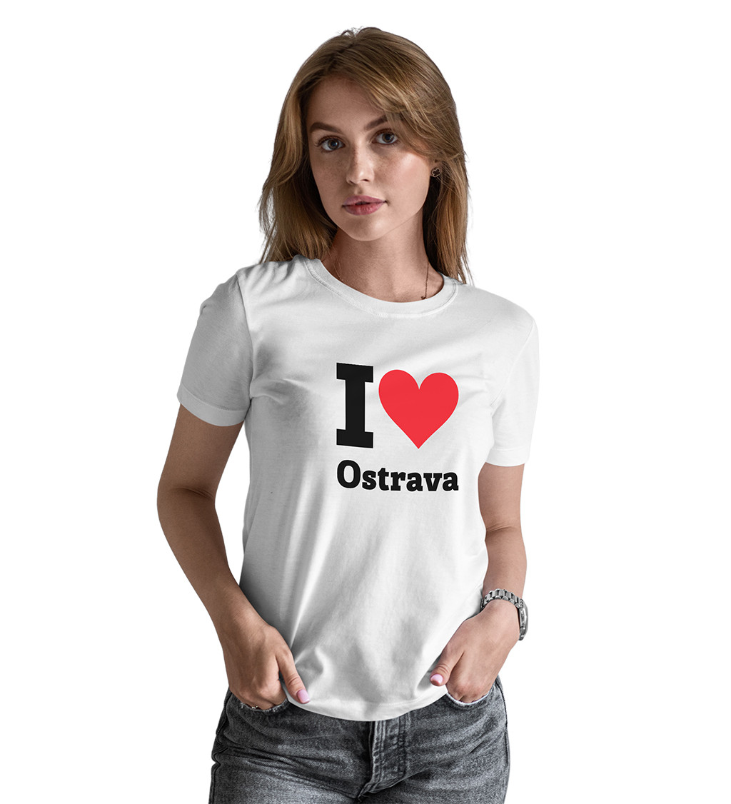Dámské bílé tričko - I love Ostrava