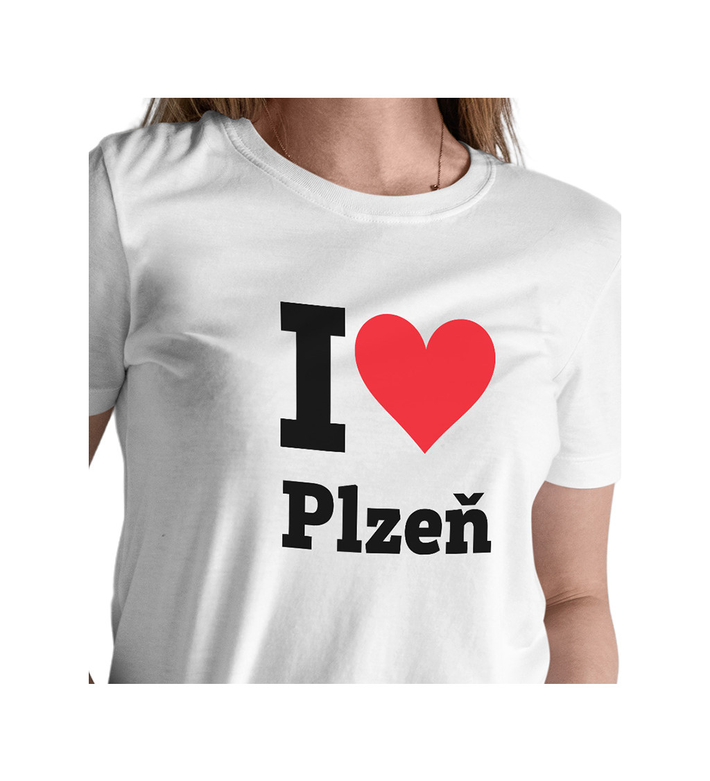 Dámské bílé tričko - I love Plzeň