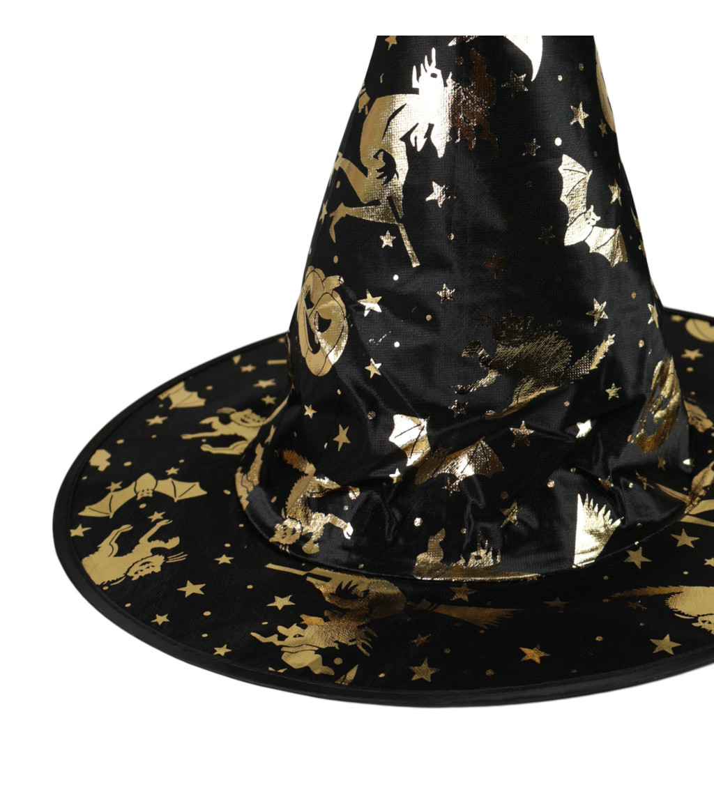 Dětský čarodějnický klobouk - černo-zlatý