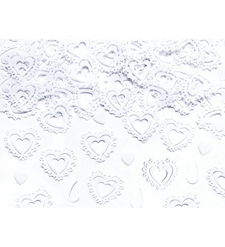 Bílé konfety ve tvaru srdíček