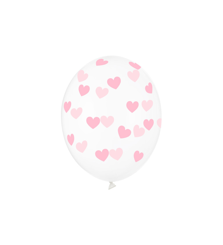 Balónky - průhledné, růžová srdíčka