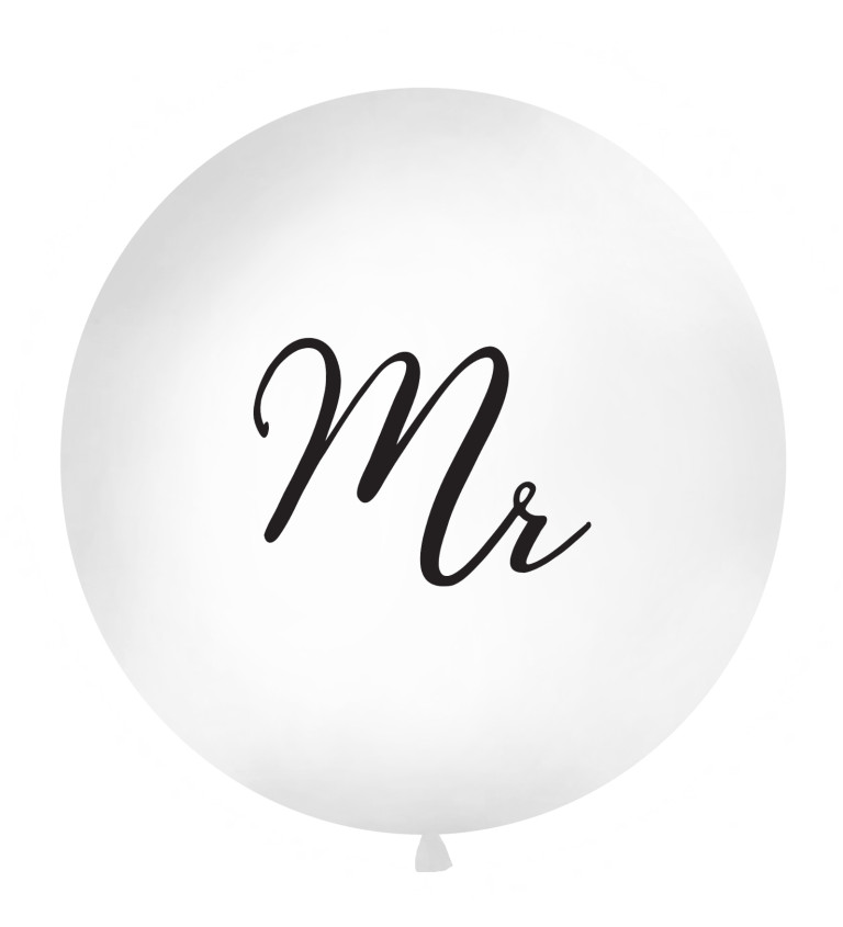Fóliový balónek - bílý, kulatý s nápisem "Mr"