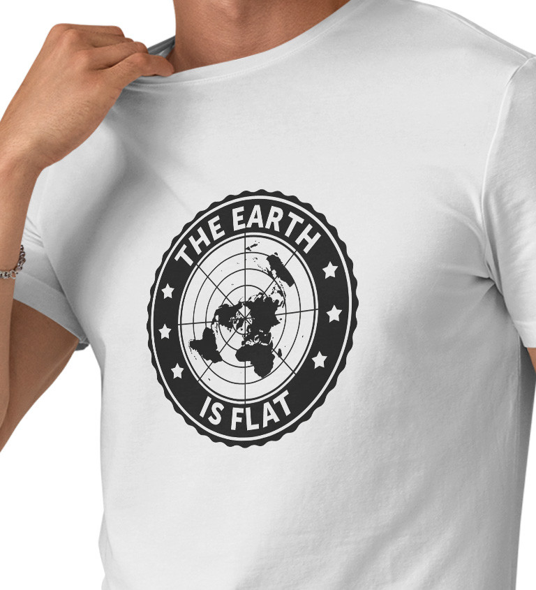 Pánské bílé triko - The earth is flat