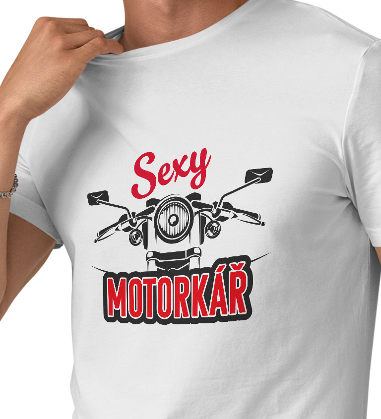 Pánské bílé triko -  Sexy motorkář