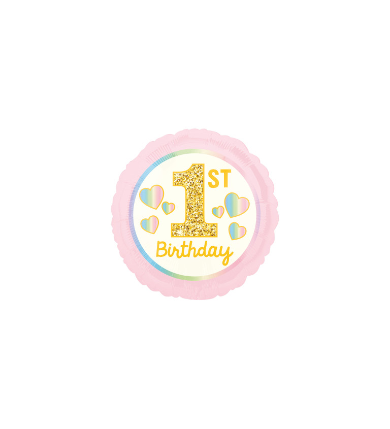 Fóliový balónek růžový - 1st Birthday