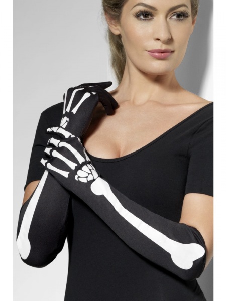 Černé dámské rukavice s potiskem kostí