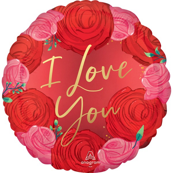 Sametový fóliový balónek I Love You s růžemi
