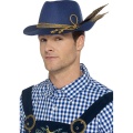 Bavorský klobouk - modrý s pérem