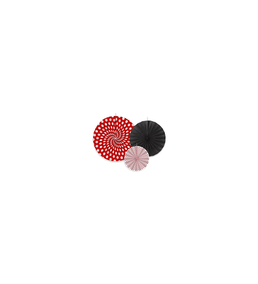 Dekorativní rozeta - červeno-bílo-černá 3ks