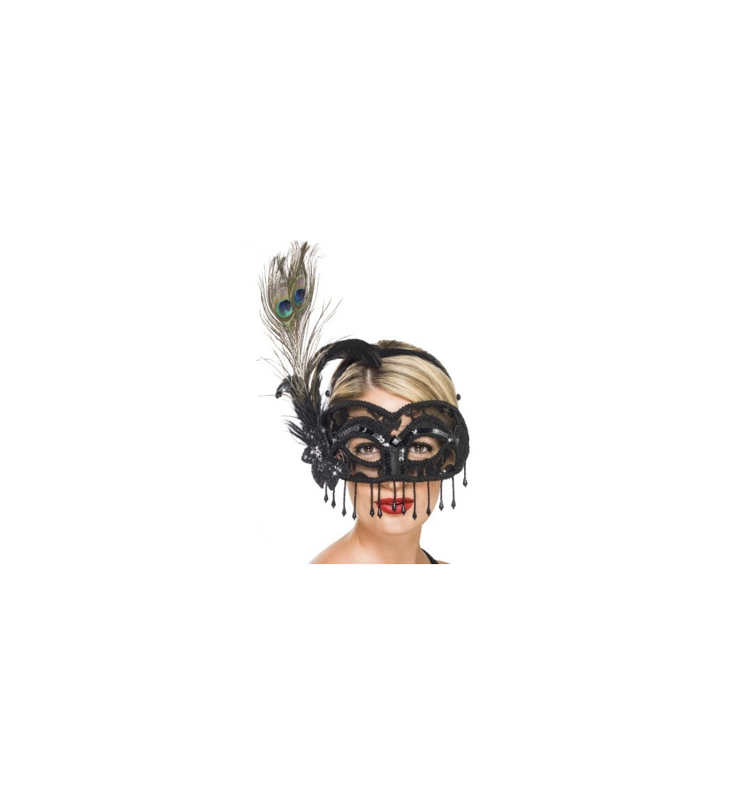 Benátská maska na čelence - černá