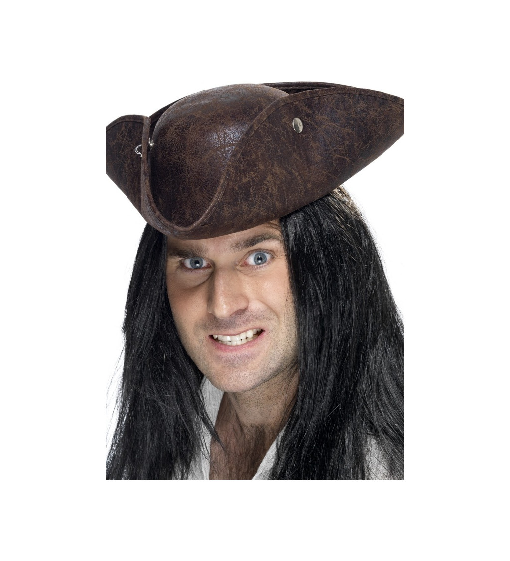 Pirátský klobouk trojhranný - hnědý