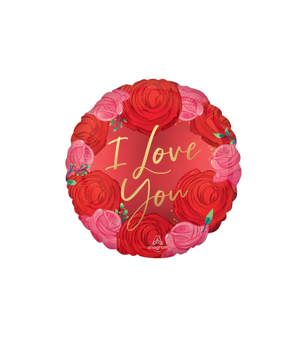 Sametový fóliový balónek I Love You s růžemi