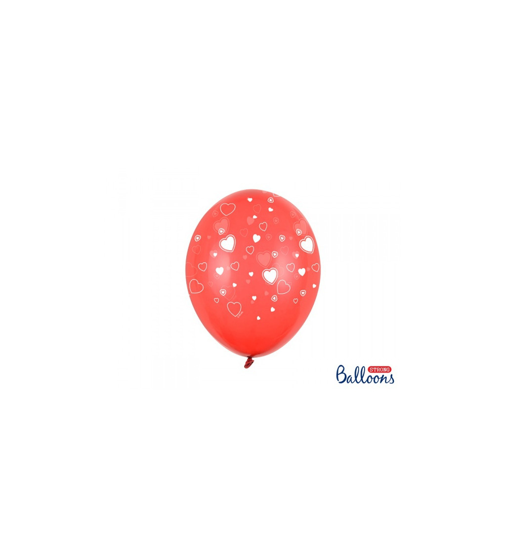 Červený balónek s bílými srdíčky