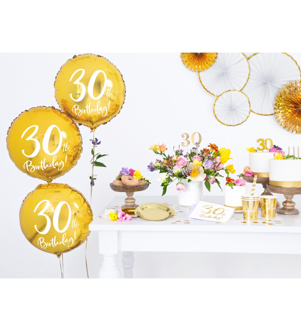 Zlatý fóliový balónek 30th Birthday