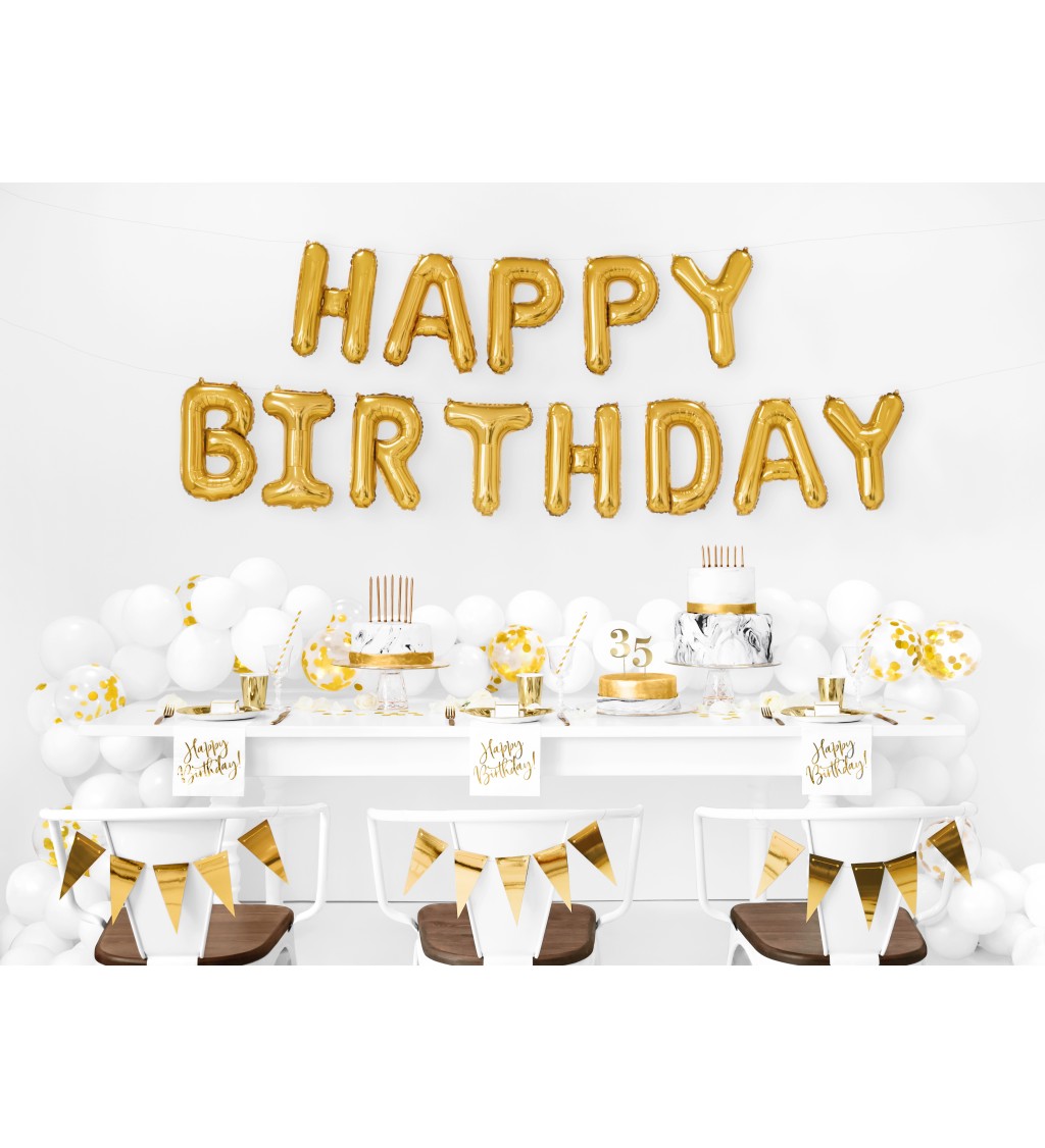 Zlatý fóliový balónek Happy Birthday