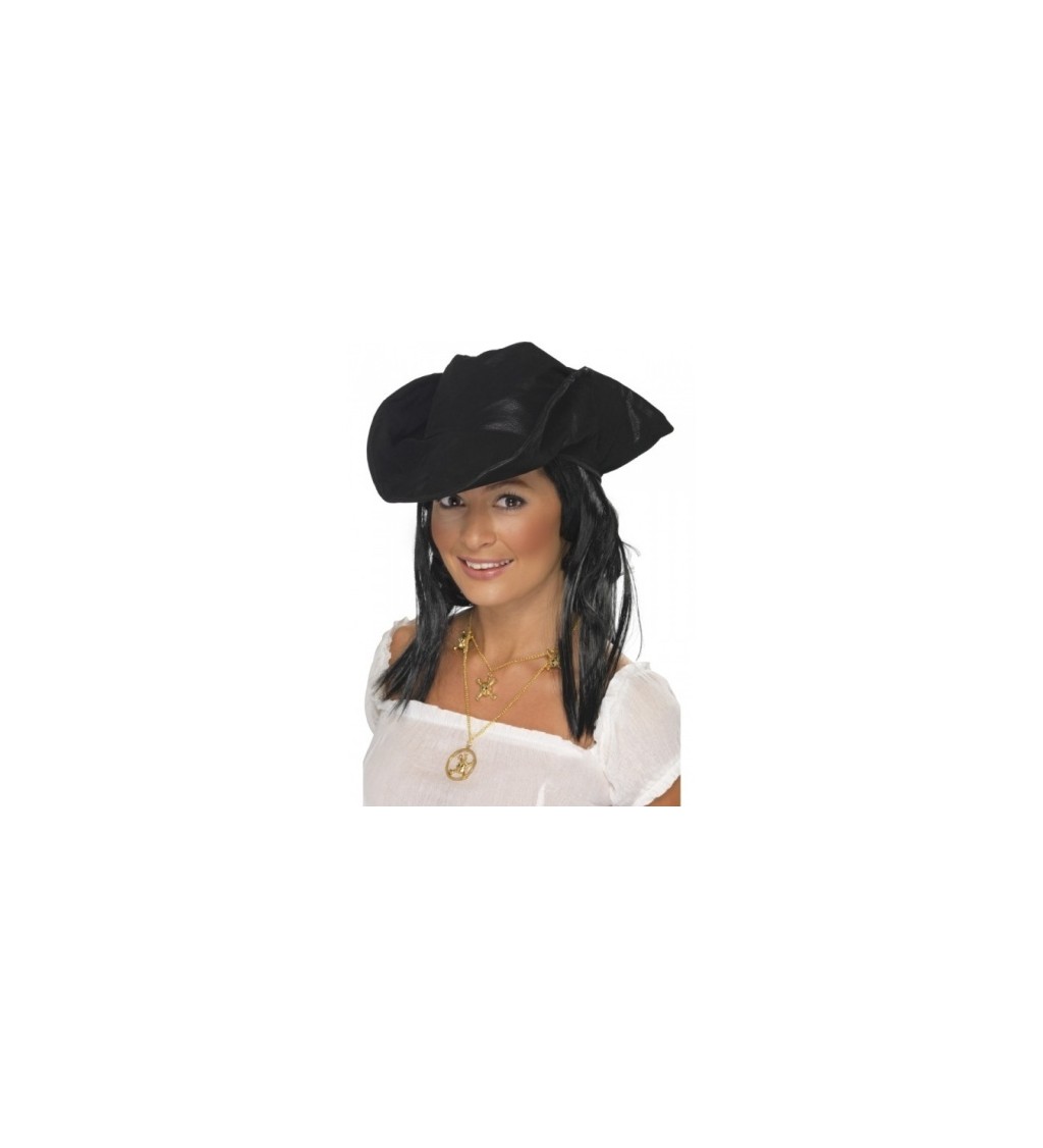 Pirátský klobouk s vlasy černý