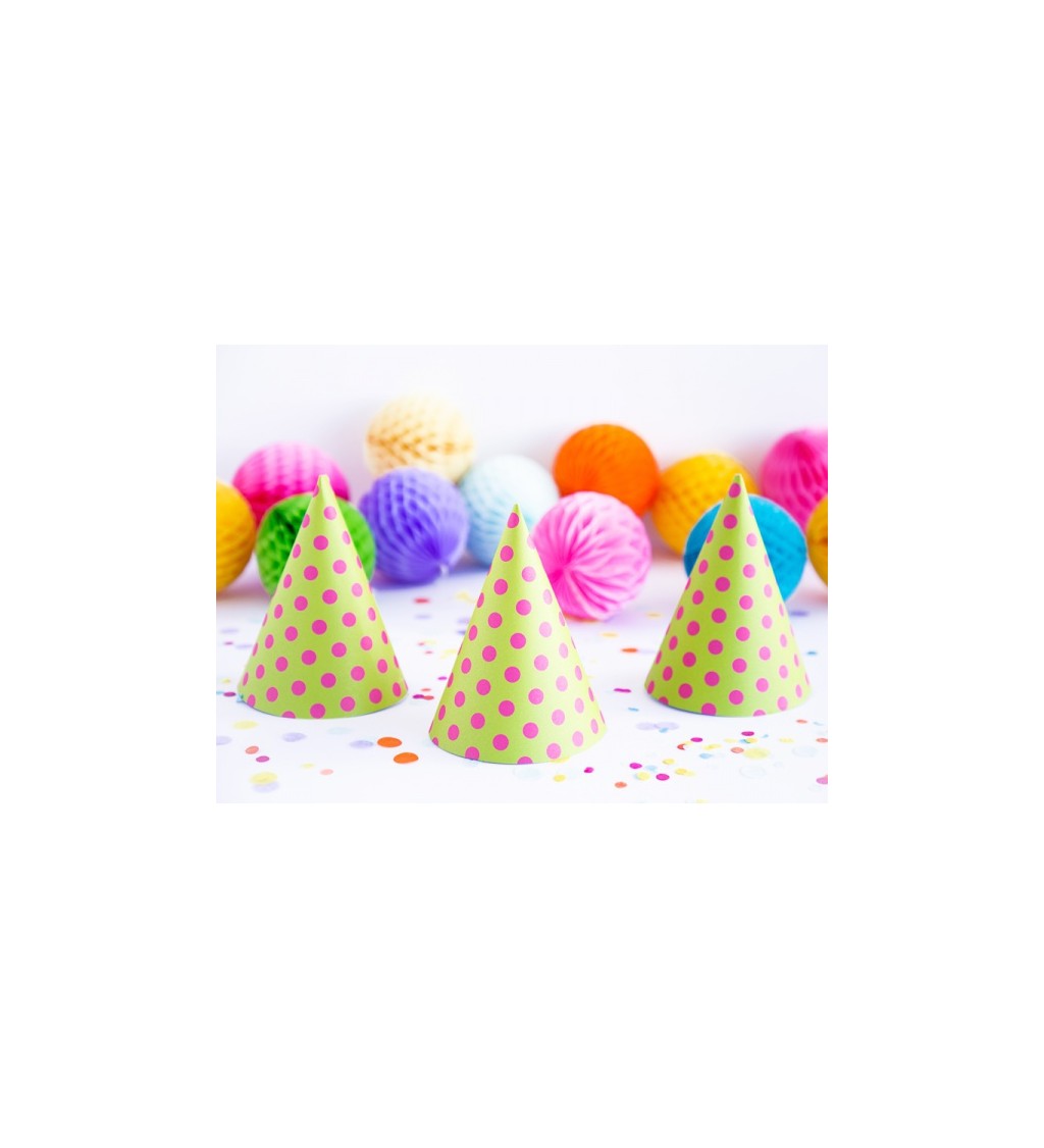 Jablkově zelený párty klobouček s puntíky sada