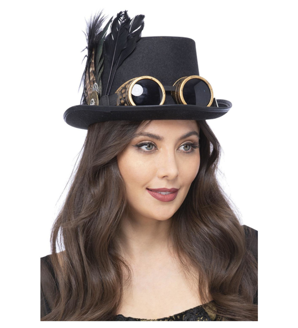 Gotický černý klobouk s brýlemi