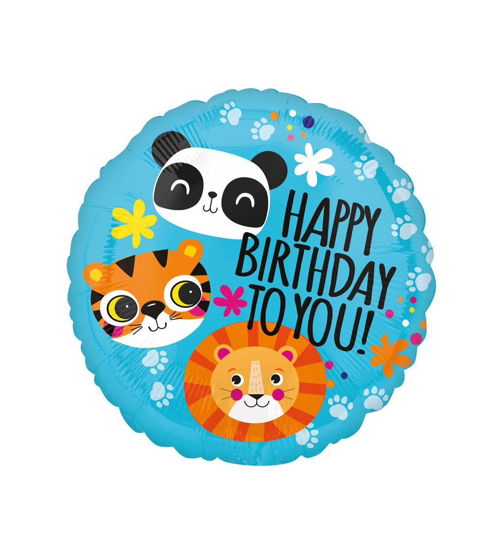 Narozeninový fóliový balónek s tygrem, pandou a lvíčkem