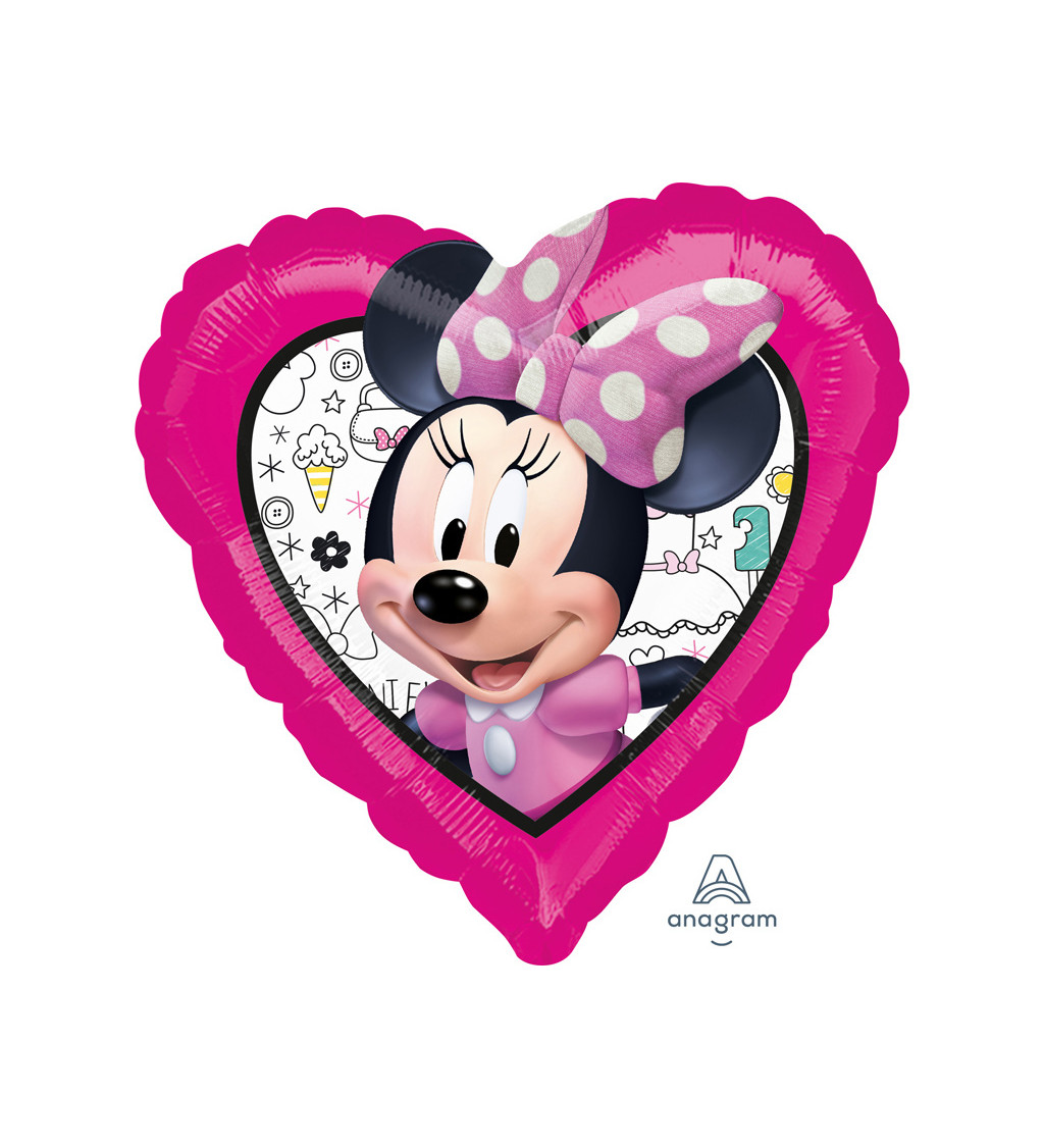 Fóliový balónek - růžové srdce s Minnie