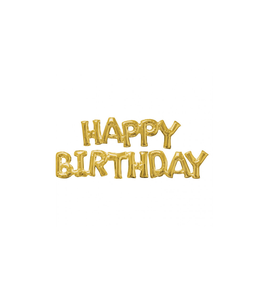 Happy Birthday nápis - zlatý balónek