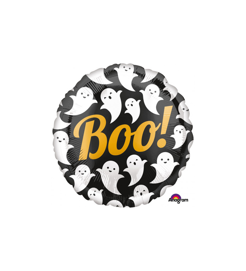 Fóliový balónek - kulatý s nápisem "Boo!"