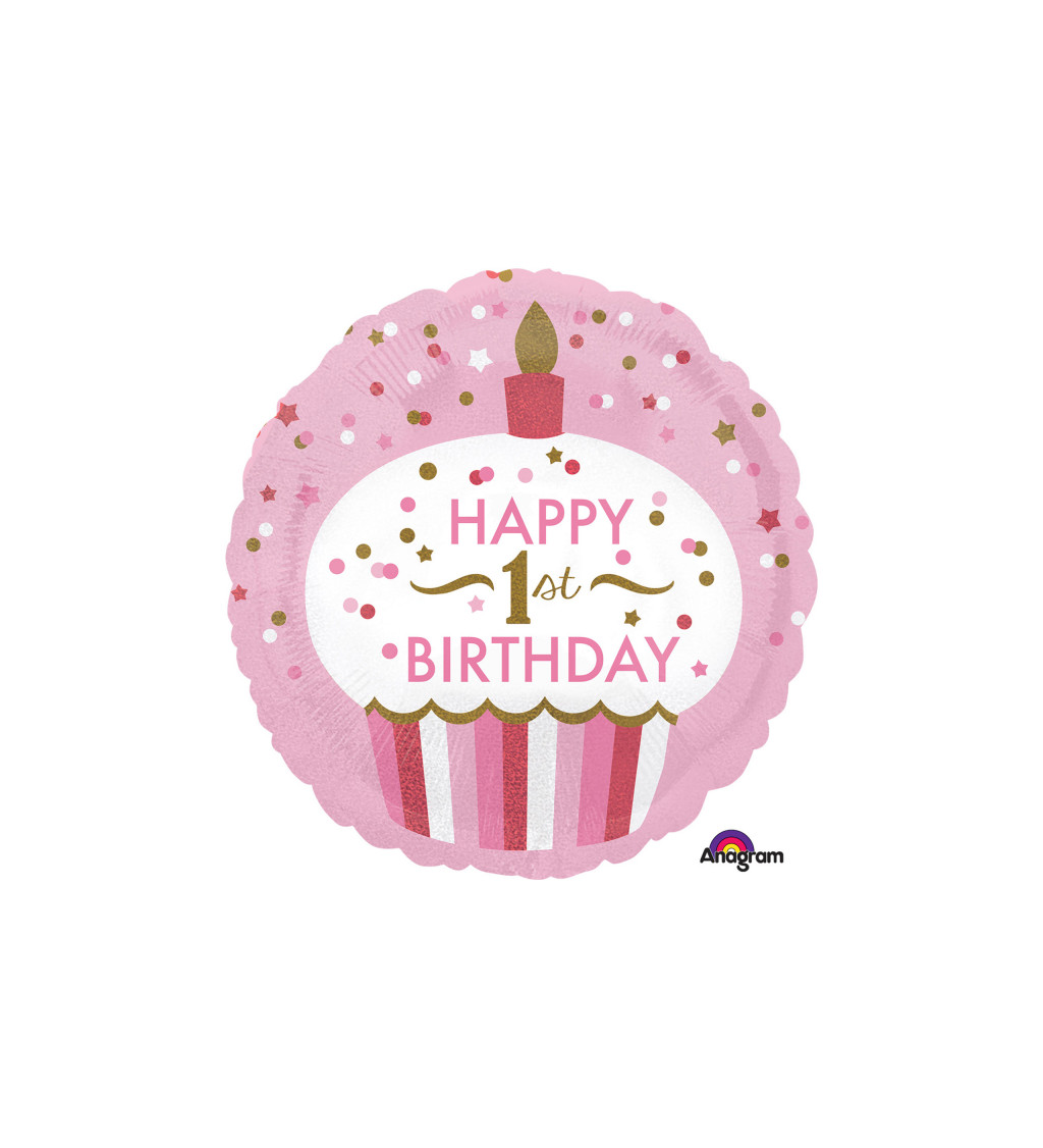 Fóliový balónek růžový - 1. narozeniny