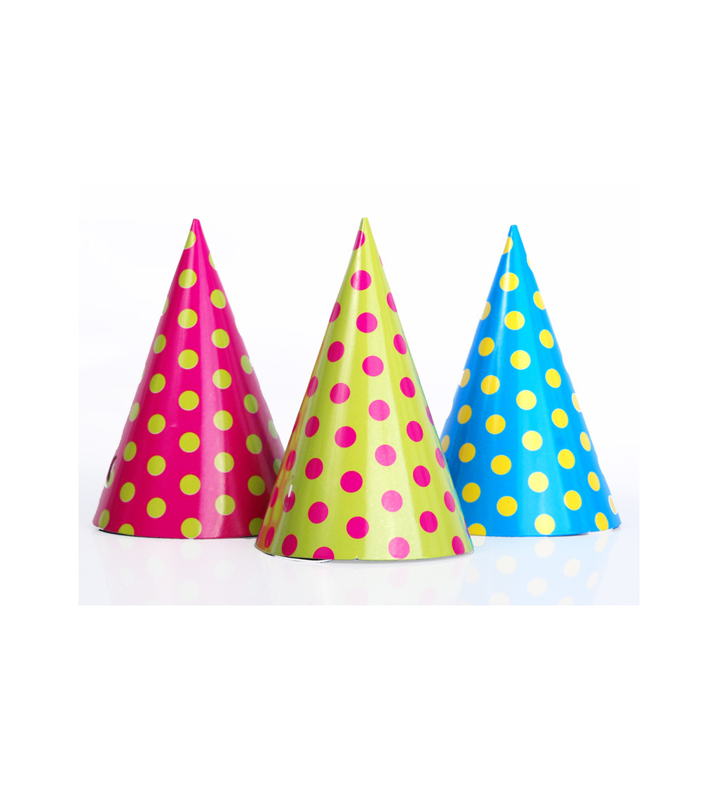 Papírové kloboučky - barevné s puntíky