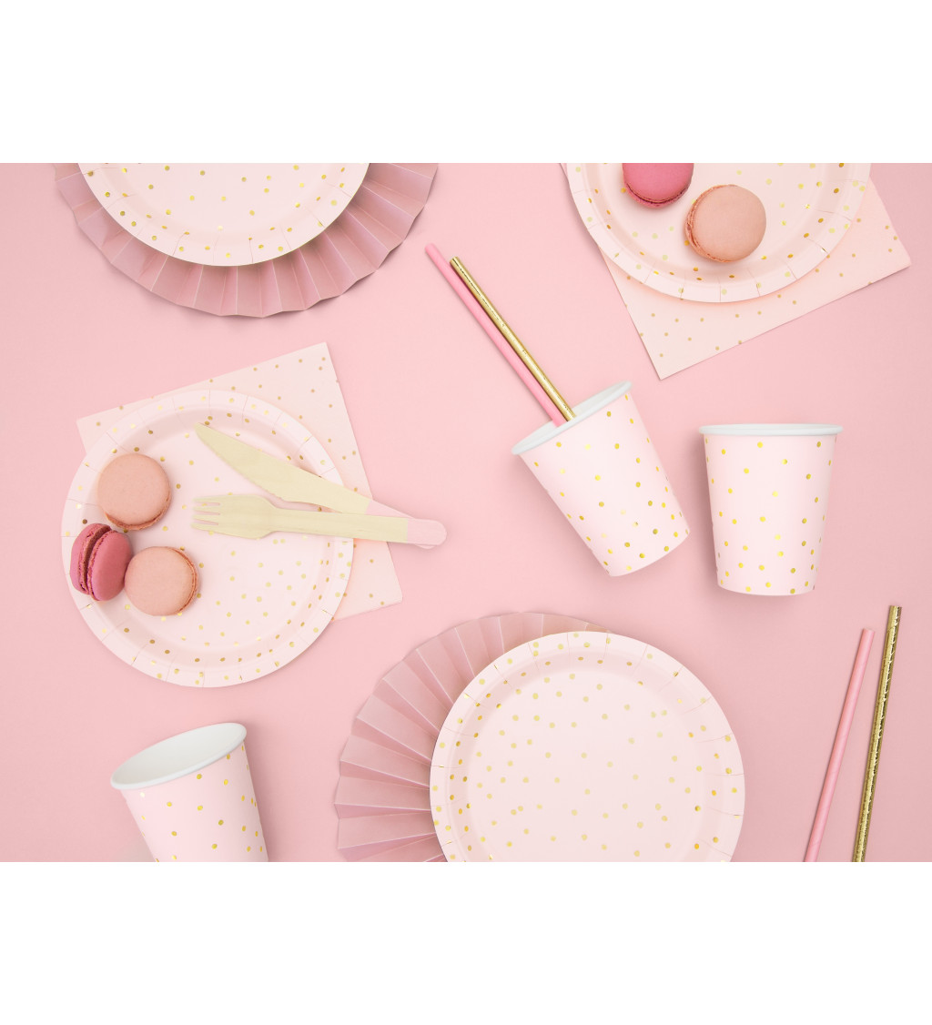 Talíř růžový - zlaté puntíky 6 ks