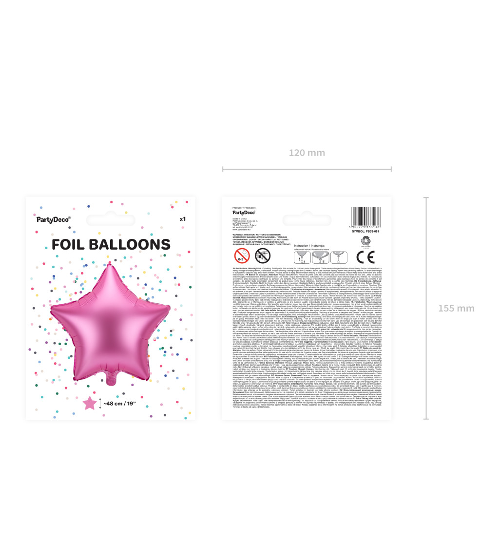Balónek foliový - růžová hvězda