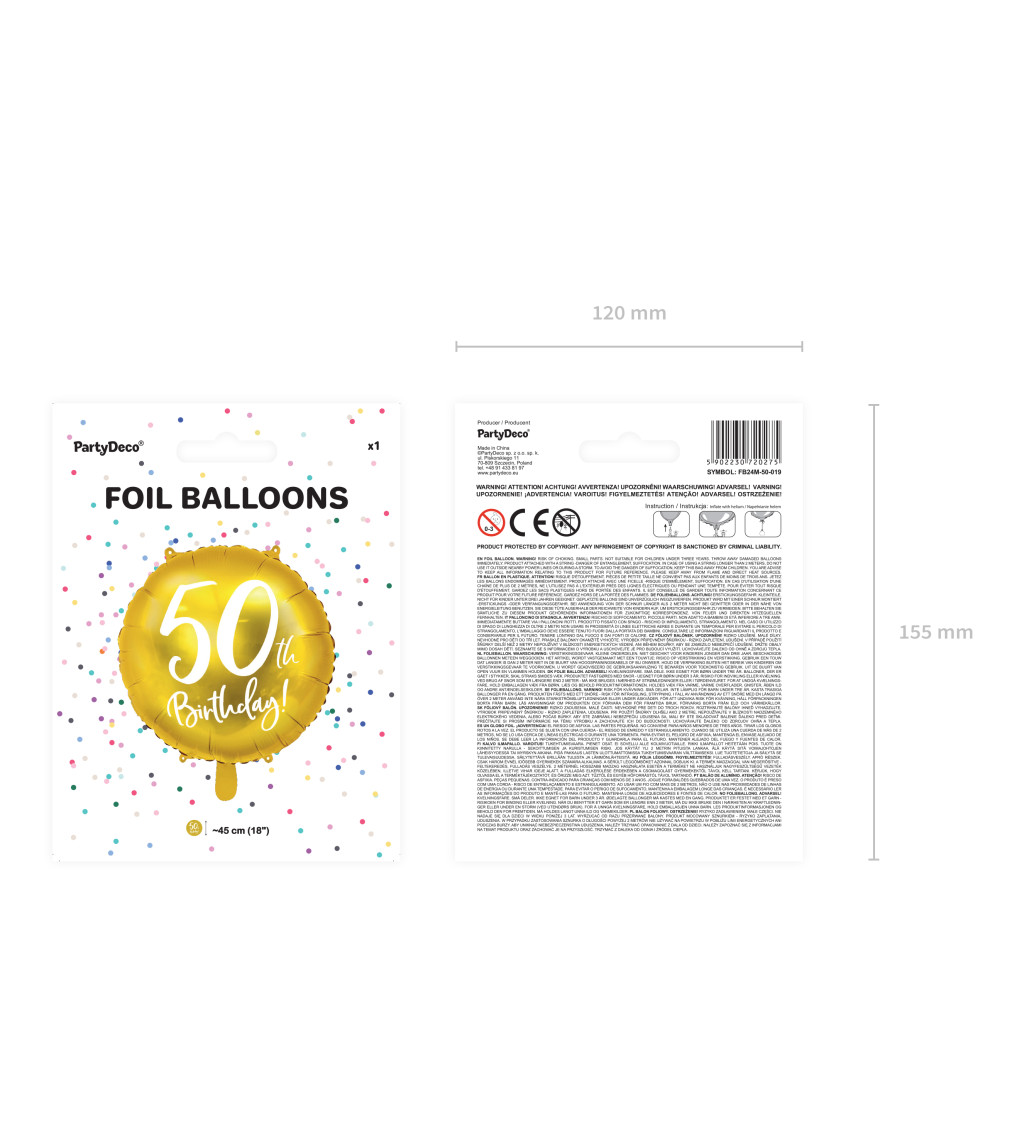 Fóliový balónek - kulatý, žlutý s číslem 50