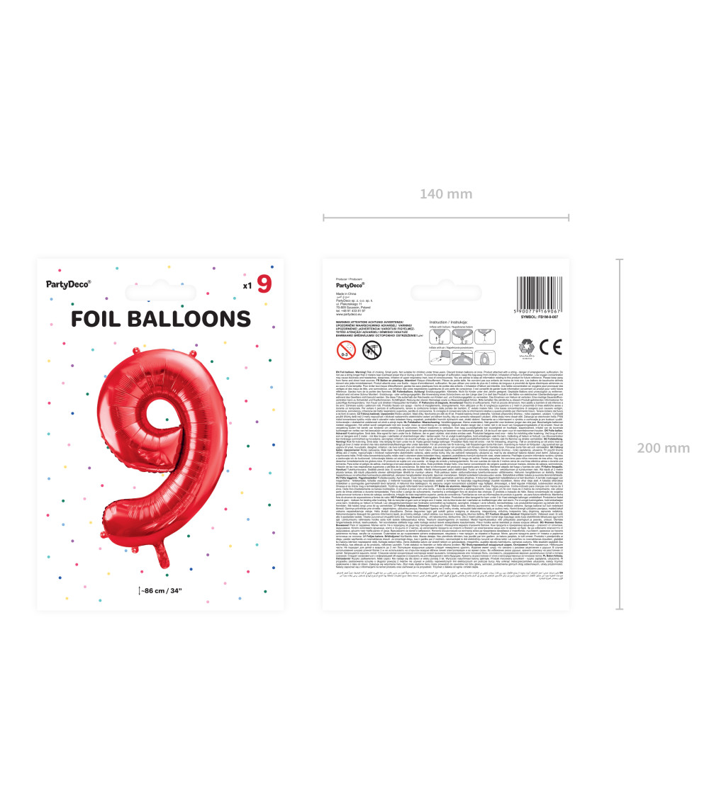 Fóliový balónek číslo 9 - červená