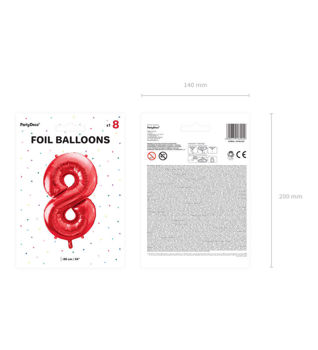 Balónek červené číslo 8