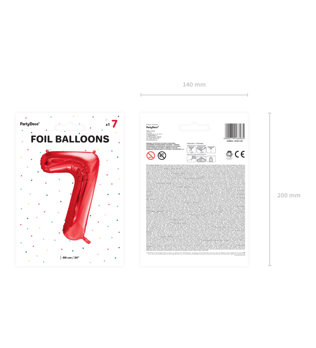 Balónek s číslem 7 - červený