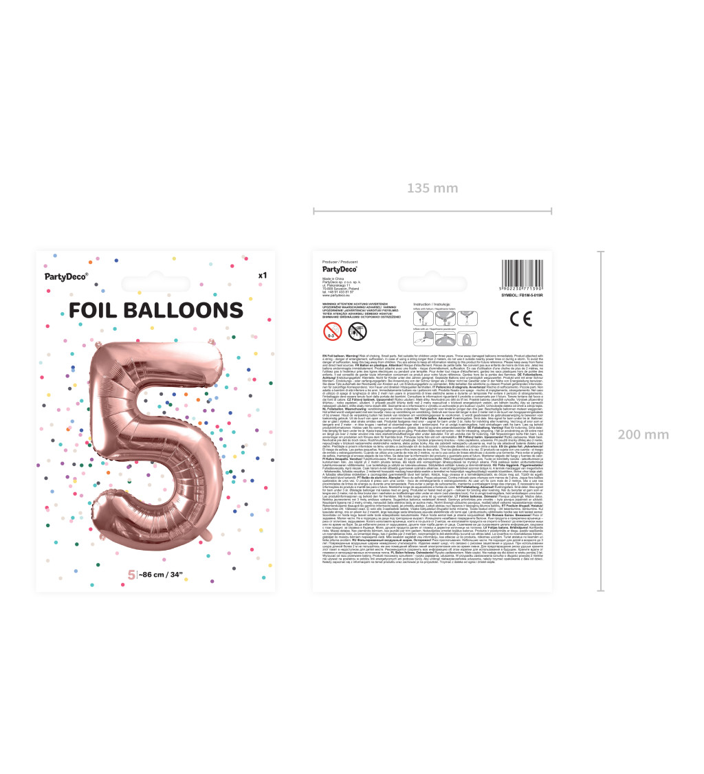 Fóliový balónek číslo 5 rosegold