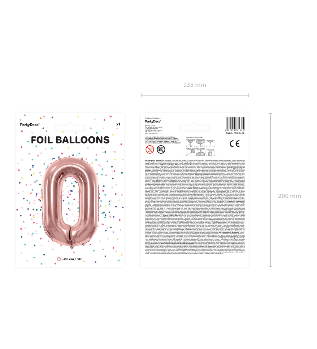 Fóliový balónek - růžově-zlaté číslo 0