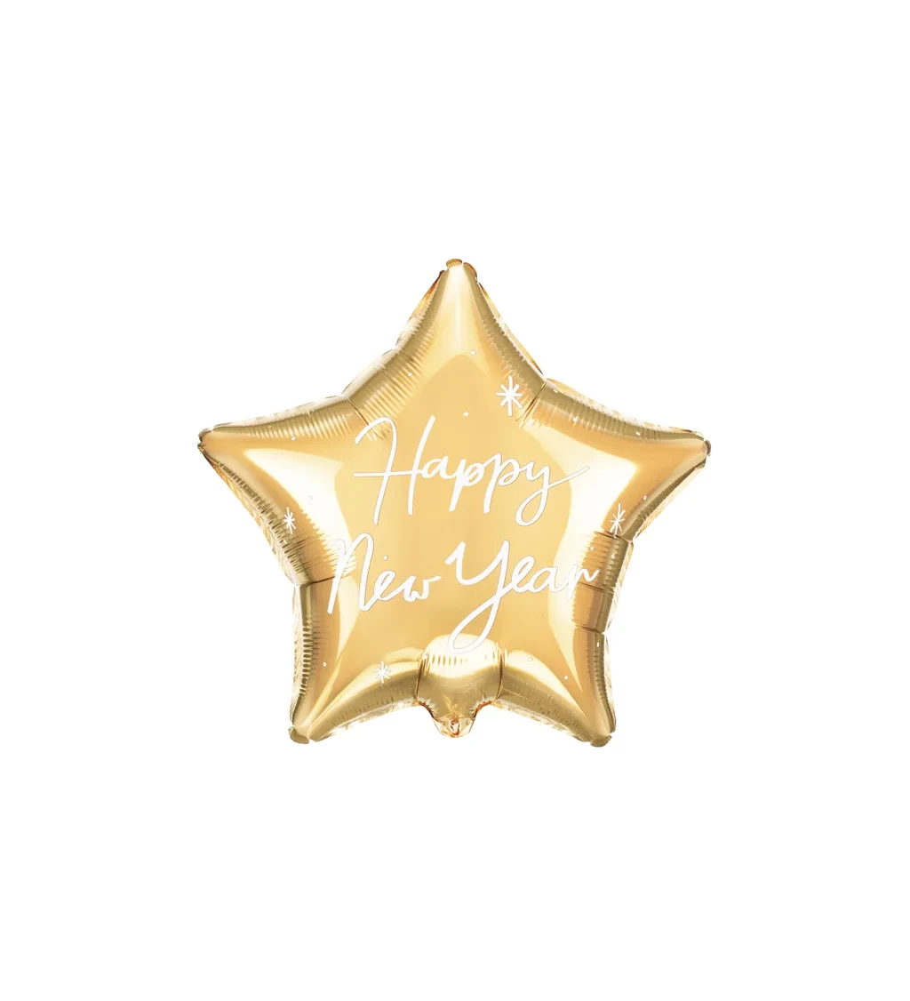 Fóliový balónek zlatá hvězda s nápisem Happy New Year