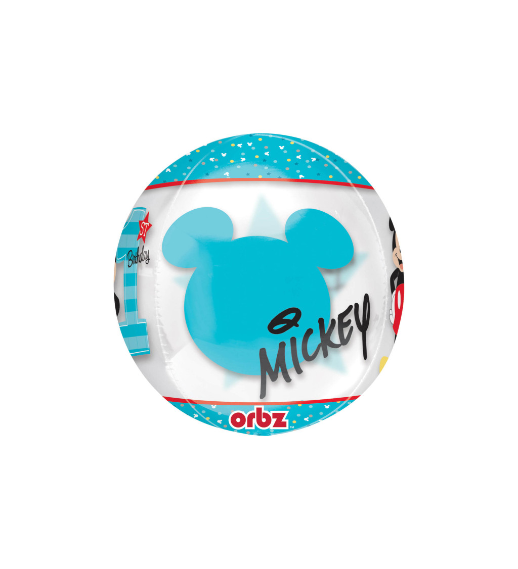 Fóliový narozeninový balónek - kulatý, Mickey Mouse s číslem 1