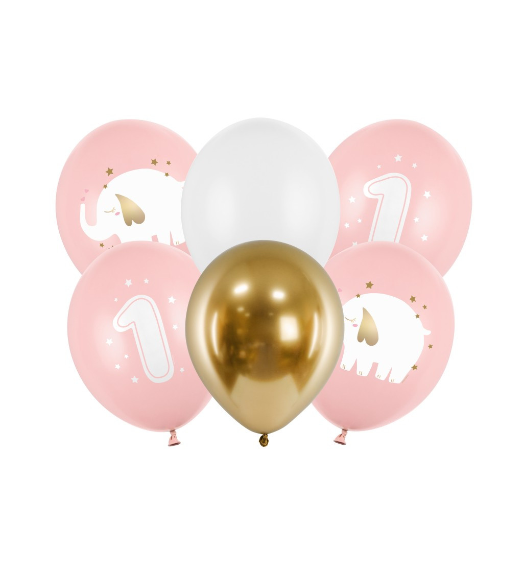 Světle růžové balónky 1. narozeniny