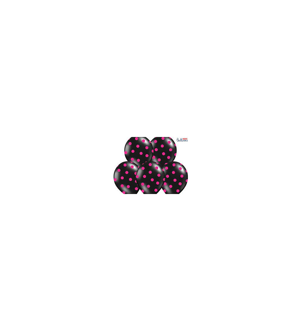 Balonek - černý s růžovými puntíky 6 ks