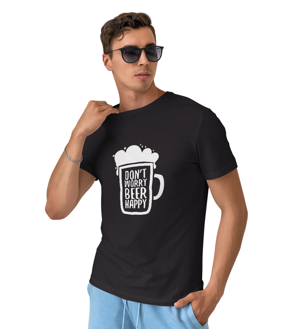 Pánské černé triko - Dont worry beer happy