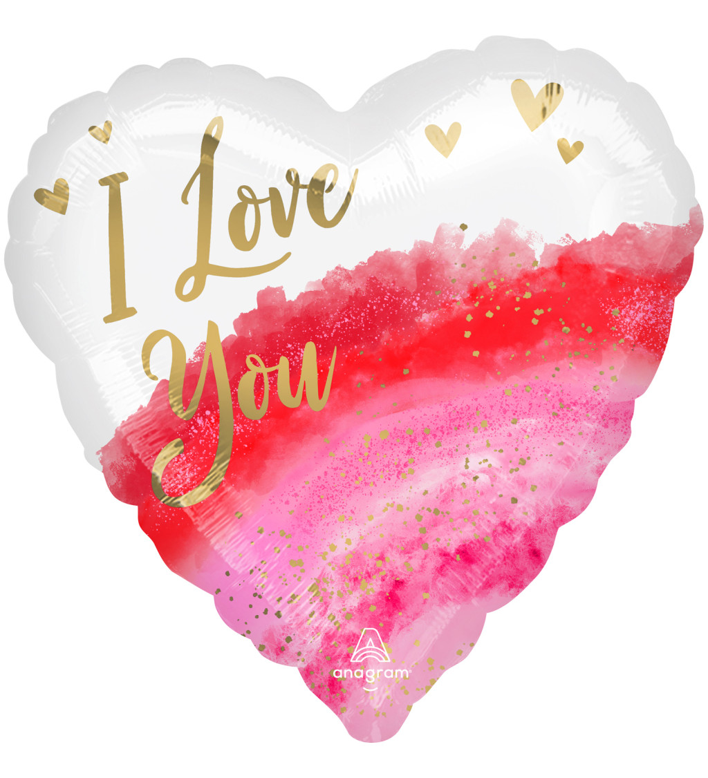 Fóliový balónek - červeno bílé srdce s nápisem "I love you"