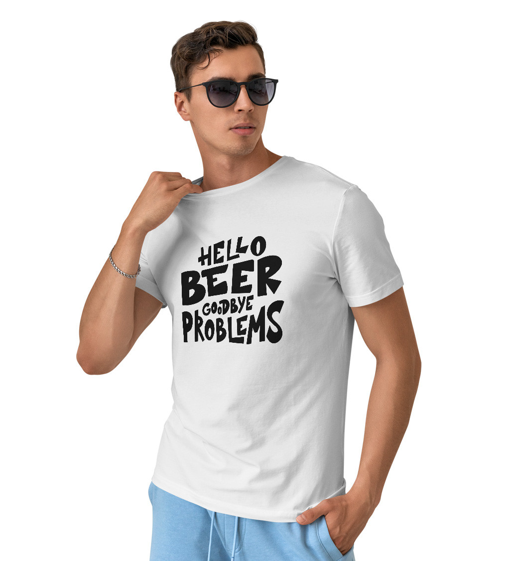 Pánské bílé triko - Hello beer goodbye problems
