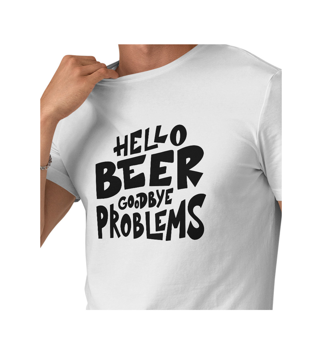 Pánské bílé triko - Hello beer goodbye problems