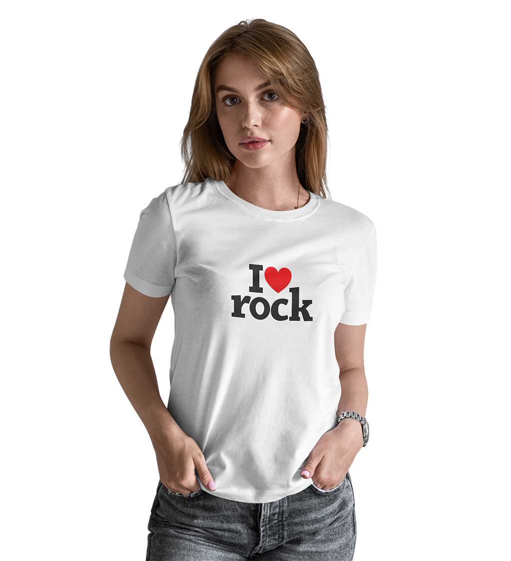 Dámské bílé triko - I love rock