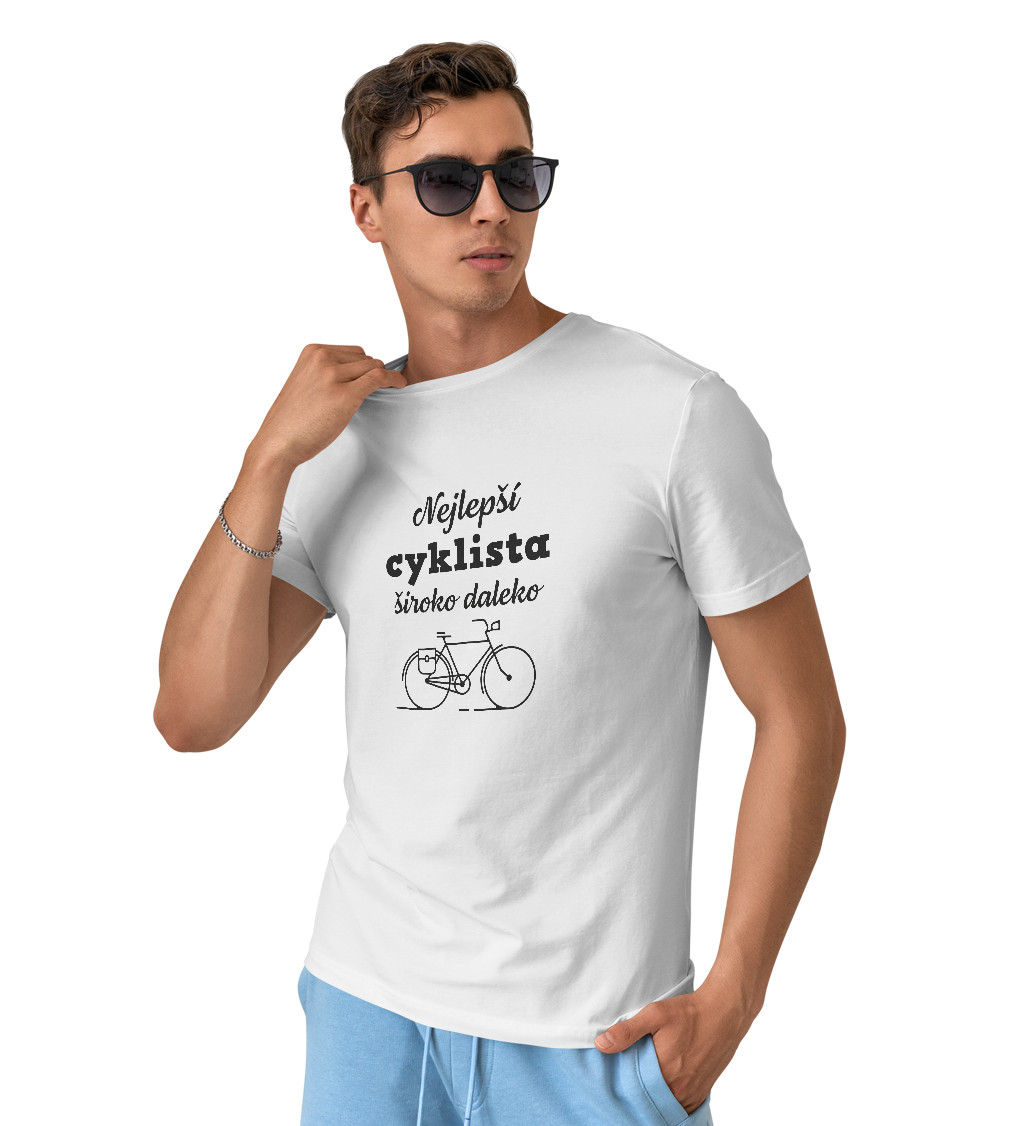 Pánské bílé triko - Nejlepší cyklista široko daleko