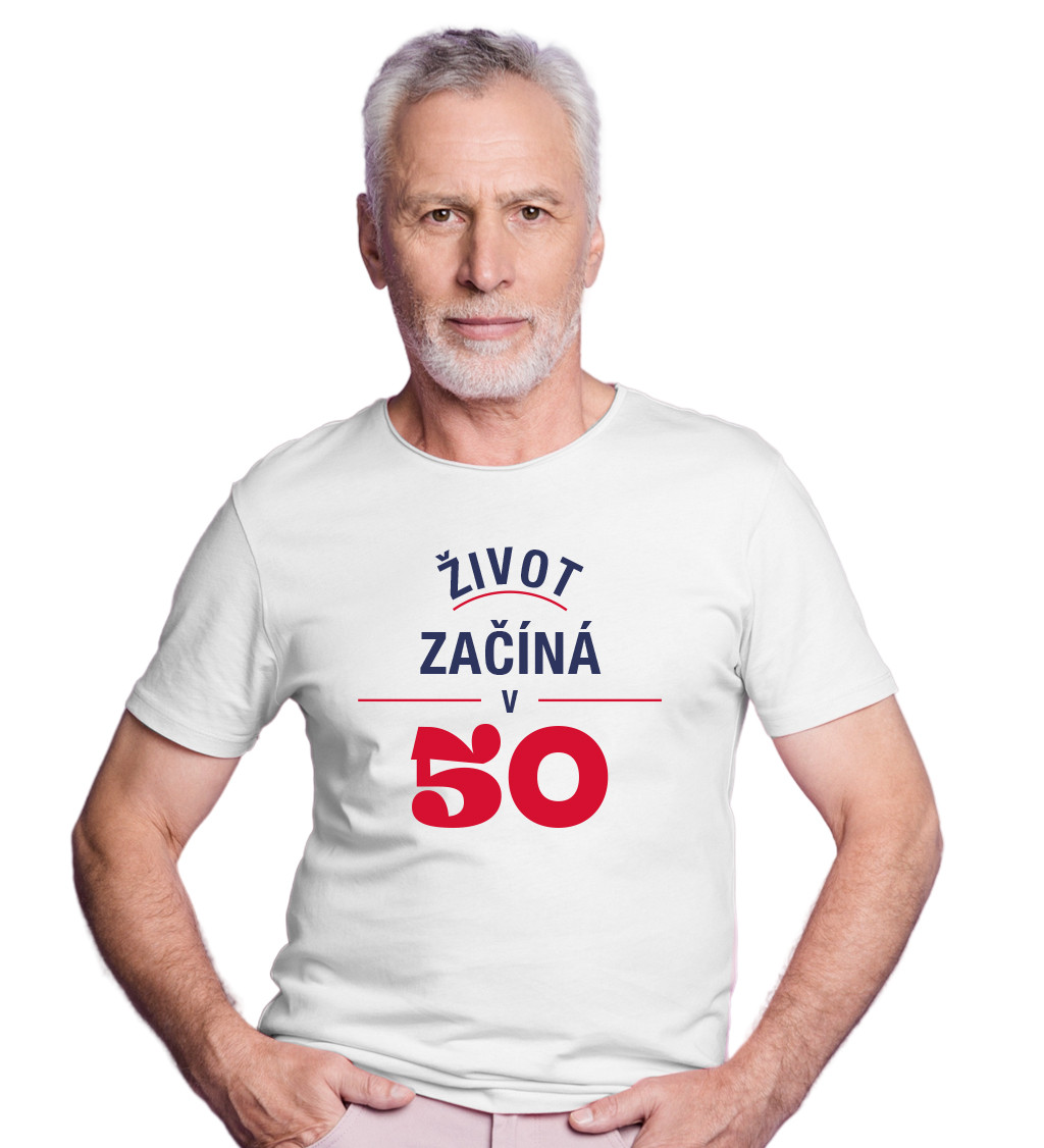 Pánské bílé triko - Život začíná v 50