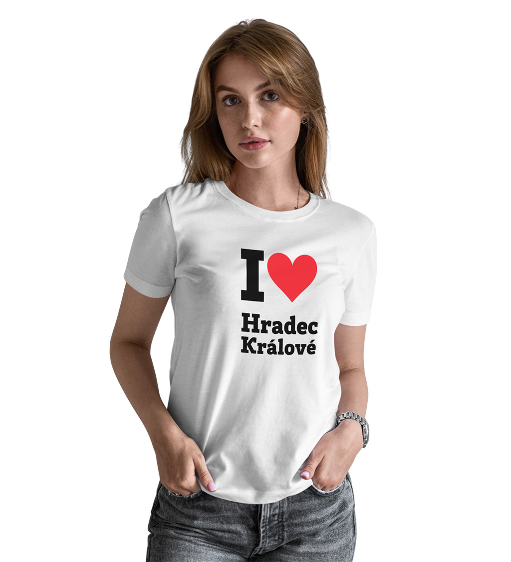 Dámské bílé tričko - I love Hradec Králové